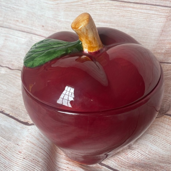 Apple shaped large bowl with lid red ceramic ack brand - Picture 5 of 11